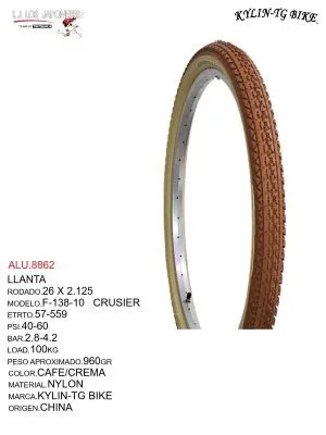 LLANTA 26X2.125 CREMA CON CAFÉ  KYLIN-TG BIKE F-138