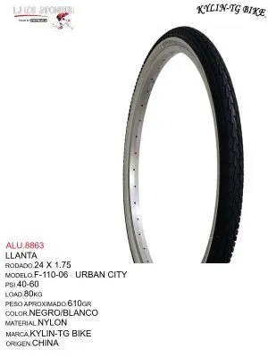 LLANTA 24X1.75  NEGRO/BLANCO KYLIN-TG BIKE F-110
