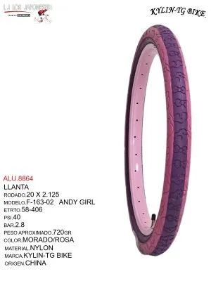 LLANTA 20X2.125 ROSA CON MORADO  KYLIN-TG BIKE F-163
