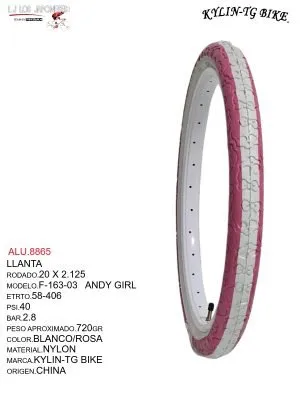 LLANTA 20X2.125 BLANCO CON ROSA   KYLIN-TG BIKE F-163