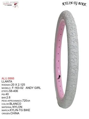 LLANTA 20X2.125 BLANCO  KYLIN-TG BIKE F-163