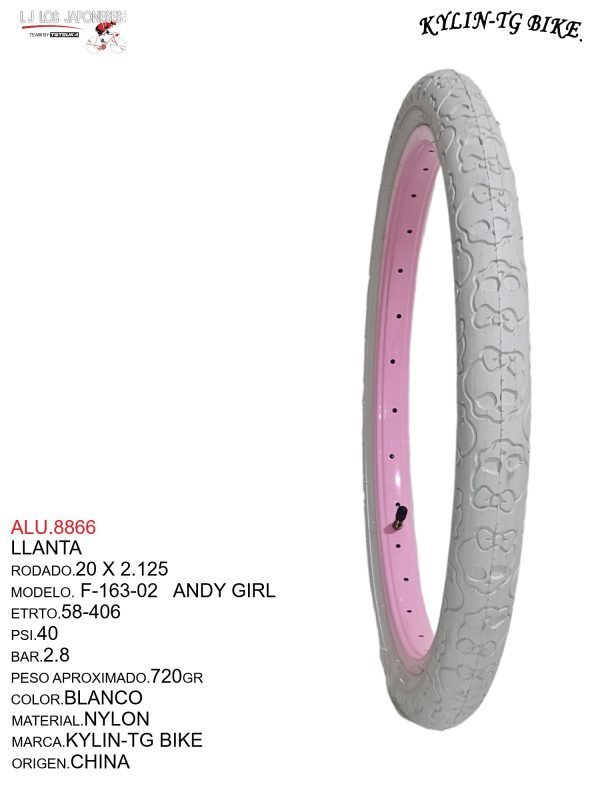 ALU.8866 LLANTA 20X2.125 BLANCO KYLIN-TG BIKE F-163