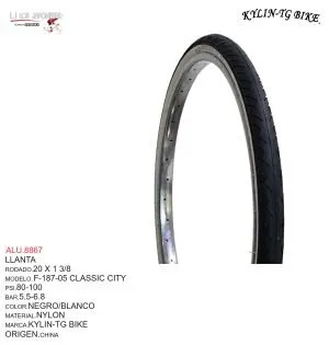 LLANTA 20X1 3/8 NEGRO/BLANCO  F-187 KYLIN-TG BIKE