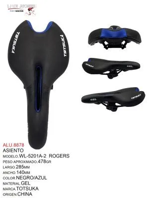 ASIENTO MTB ROGERS WL-5201A-2 MARCA TOTSUKA COLOR NEGRO/AZUL GEL