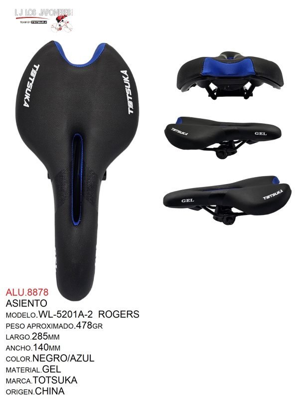 ASIENTO MTB ROGERS WL-5201A-2 MARCA TOTSUKA COLOR NEGRO/AZUL GEL