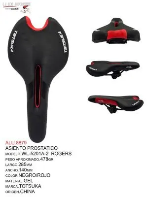 ASIENTO MTB ROGERS WL-5201A-2 MARCA TOTSUKA COLOR NEGRO/ROJO GEL