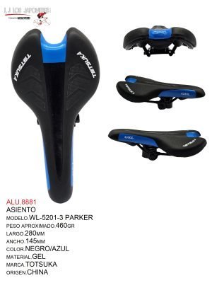 ASIENTO MTB PARKER WL-5201-3 MARCA TOTSUKA COLOR NEGRO/AZUL GEL