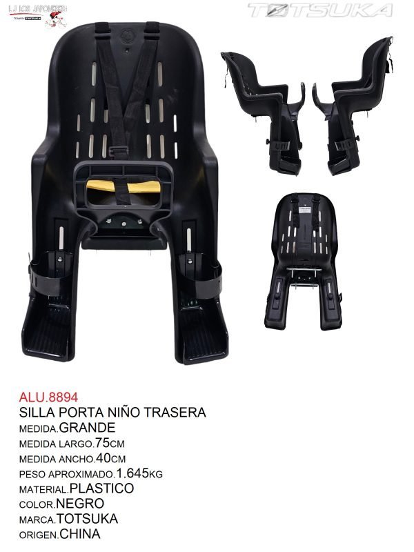 SILLA PORTA BEBE PLASTICO GRANDE  MARCA  TOTSUKA  COLOR NEGRO