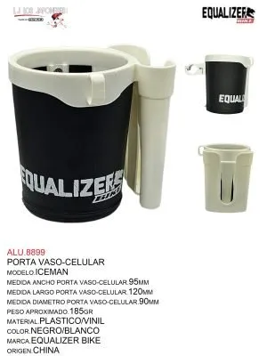 ALU.8899 PORTAVASO-CELULAR MARCA EQUALIZER MODELO ICEMAN COLOR NEGRO/BLANCO
