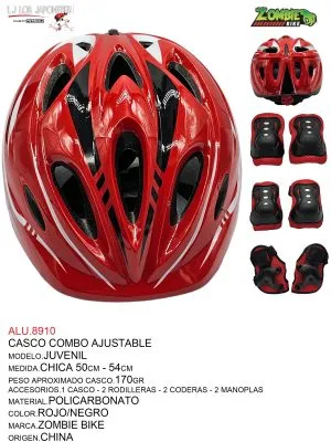 ALU.8910 Casco Combo Ajustable Juvenil (Rojo/Negro)