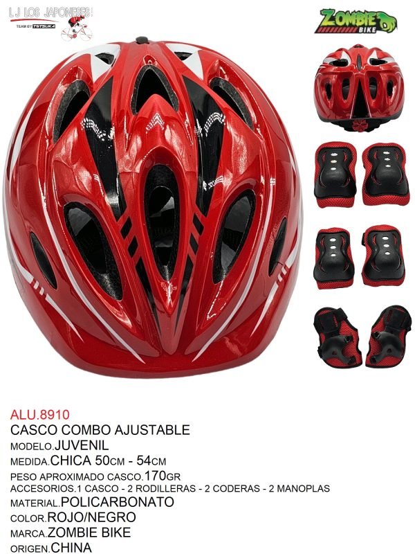 Casco Combo Ajustable Juvenil (Rojo/Negro)