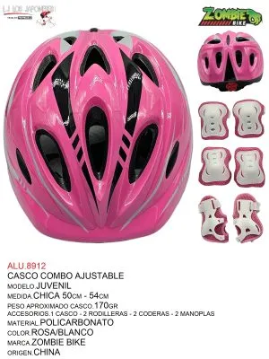ALU.8912 Casco Combo Ajustable Juvenil (Rosa/Blanco)