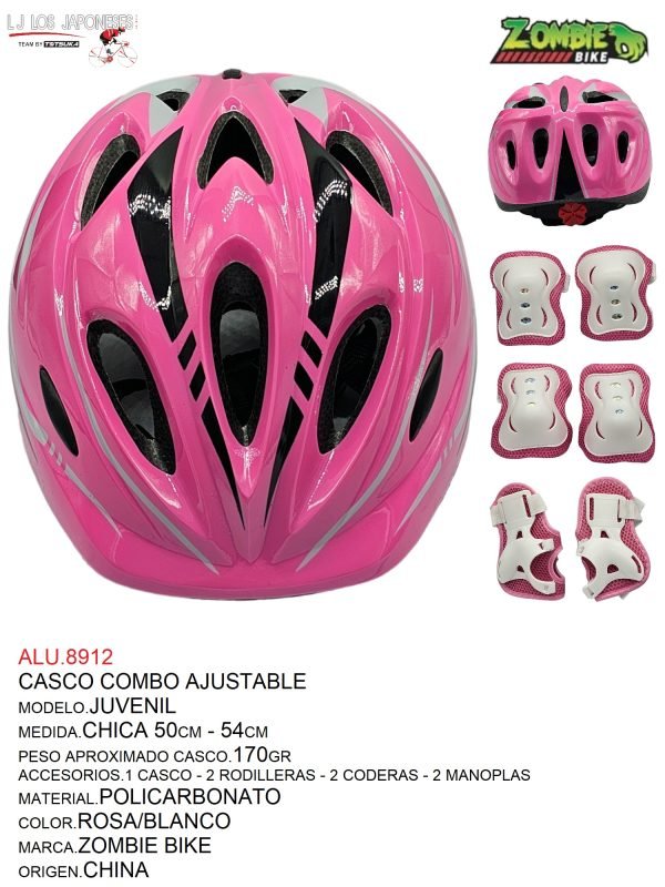 Casco Combo Ajustable Juvenil (Rosa/Blanco)