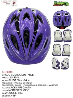 ALU.8913 Casco Combo Ajustable Juvenil (Morado/Blanco)