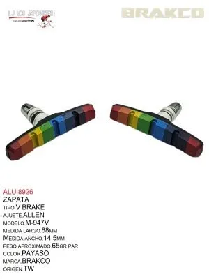 ALU.8926 ZAPATA V BRAKE MTB 68mm 957V BRAKCO PAR TW PAYASO