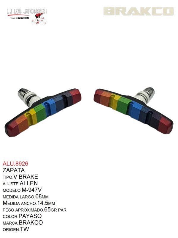ALU.8926 ZAPATA V BRAKE MTB 68mm 957V BRAKCO PAR TW PAYASO