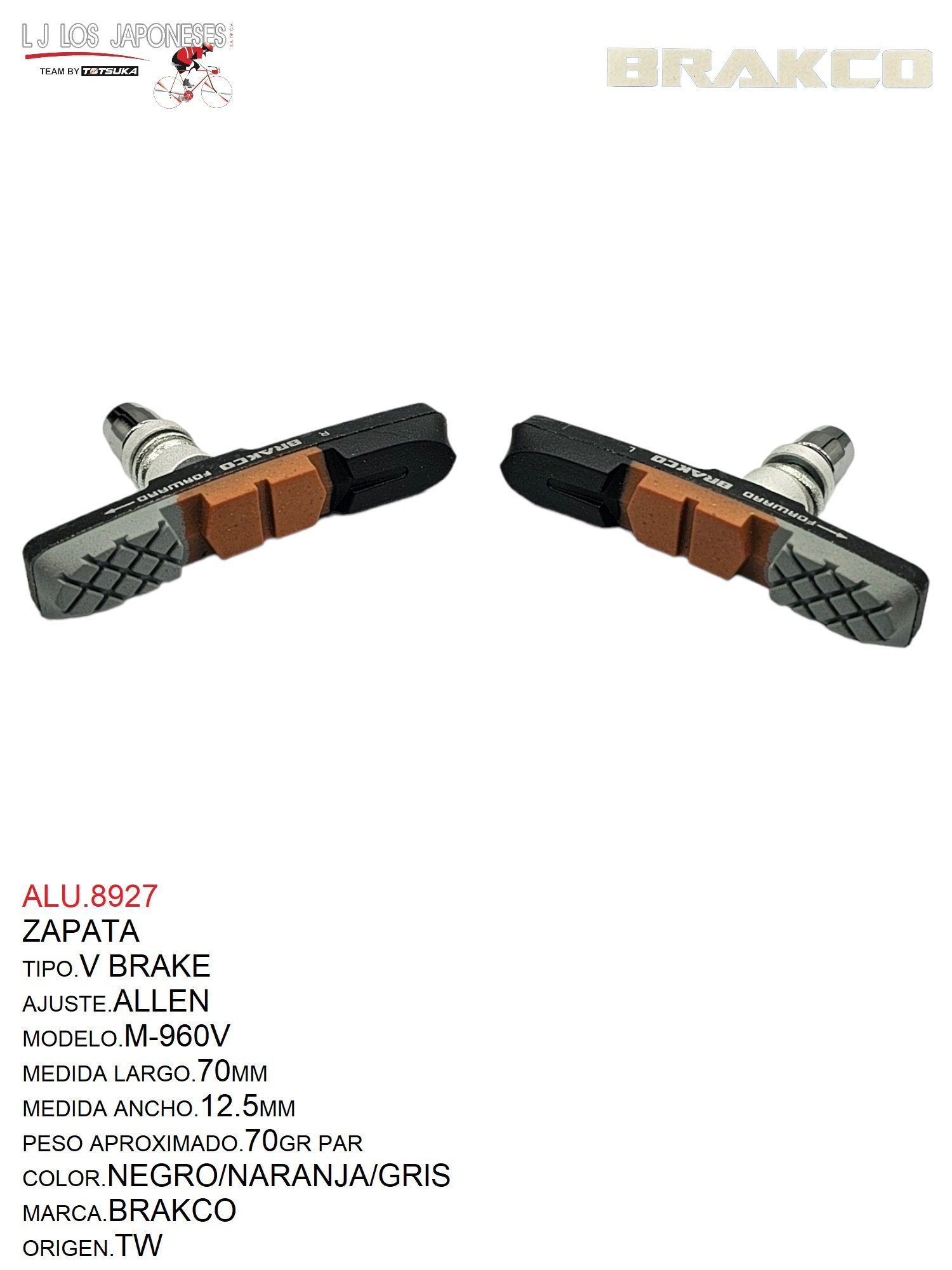 Pastiglie Freno V-Brake 70 Mm Asimmetriche &ndash; TIYO Nere, Per Cerchi Alluminio, 2 Pezzi