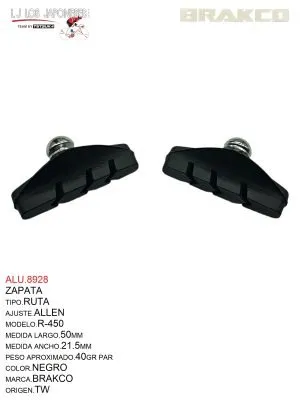 ALU.8928 ZAPATA RUTA 50mm MA451A BRAKCO PAR TW NEGRO