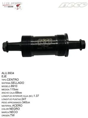 EJE CENTRO SELLADO 115MM NECO -TW  68X115X1.37X24T