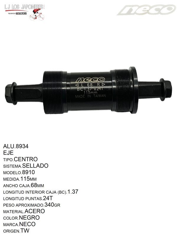 ALU.8934 EJE CENTRO SELLADO 115MM NECO -TW 68X115X1.37X24T