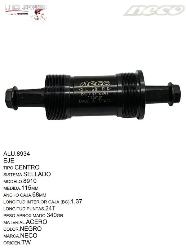ALU.8934 EJE CENTRO SELLADO 115MM NECO -TW 68X115X1.37X24T