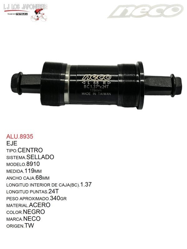 ALU.8935 EJE CENTRO SELLADO 119 MM NECO -TW 68X119.5X1.37X24T