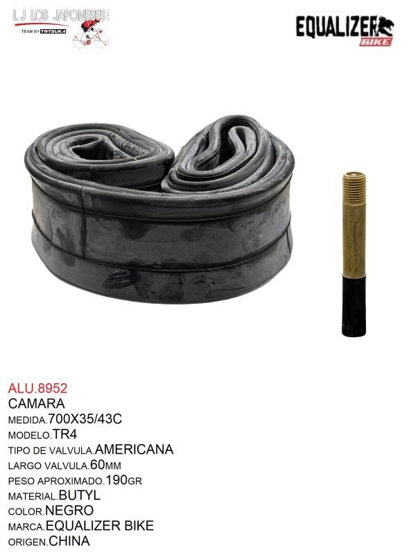 ALU.8952 CAMARA 700 x 35/43C BUTYL 60MM V.A. MARCA EQUALIZER