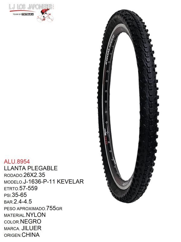 ALU.8954 LLANTA PLEGABLE 26x2.35 KEVELAR MARCA JILUER MODELO J-1636