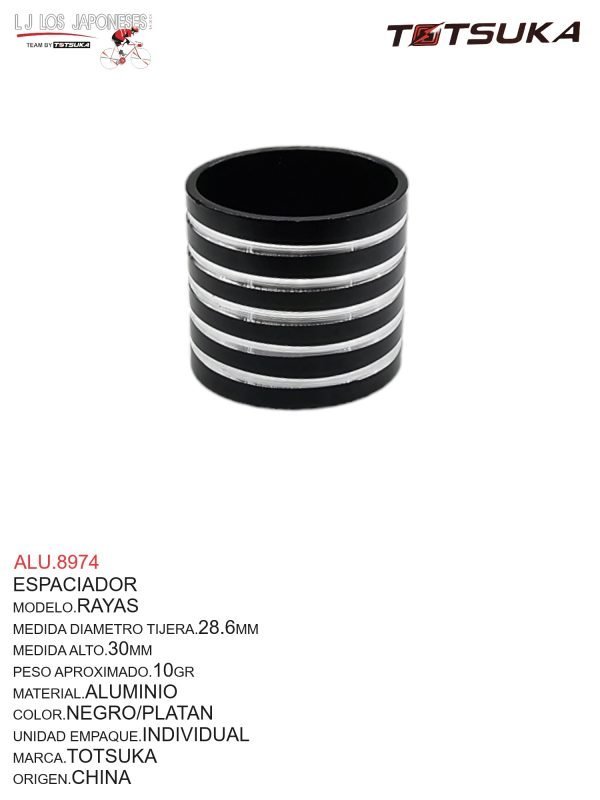 ALU.8974 ESPACIADOR 1 1/8" 30MM NEGRO ALUMINIO C/U TOTSUKA