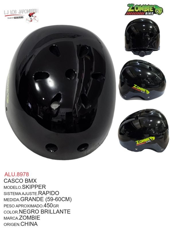 ALU.8978 CASCO BMXC/AJUSTADOR MODELO SKIPPER NEGRO MARCA ZOMBIE
