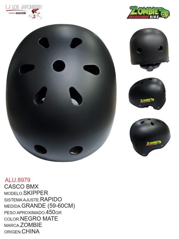 ALU.8979 CASCO BMXC/AJUSTADOR MODELO SKIPPER NEGRO MATE MARCA ZOMBIE