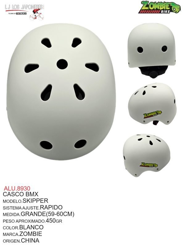 ALU.8980 CASCO BMXC/AJUSTADOR MODELO SKIPPER BLANCO MARCA ZOMBIE