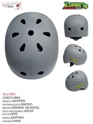 CASCO BMXC/AJUSTADOR MODELO SKIPPER  GRIS MARCA  ZOMBIE