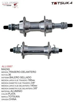 MAZA 36-36  ALUMINIO BALERO SELLADO  TUERCA  PLATA   PAR  TOTSUKA