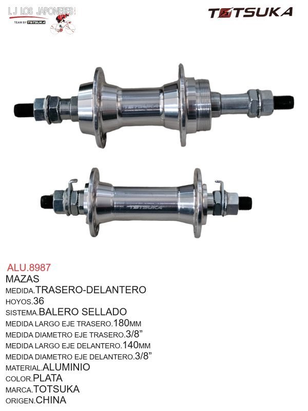ALU.8987 MAZA 36-36 ALUMINIO BALERO SELLADO TUERCA PLATA PAR TOTSUKA
