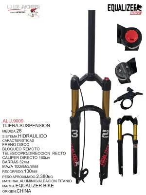 ALU.9009 TIJERA 26 SUSPENSION ALUMINIO HIDRAULICO CON BLOQUEO REMOTO C/STANCHION TITANIO C/RECORRIDO MARCA EQUALIZER BIKE