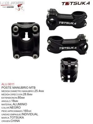 POSTE MANUBRIO MTB 25.4X80MM +15°ALUMINIO NEGRO  TOTSUKA