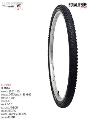 LLANTA 26 X 1.75  NEGRO  MOD.  OTTAWA   EQUALIZER BIKE