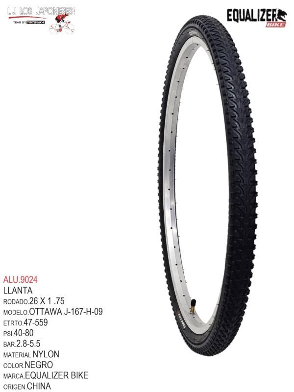 ALU.9024 LLANTA 26 X 1.75 NEGRO MOD. OTTAWA EQUALIZER BIKE