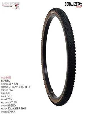 ALU.9025 LLANTA 26 X 1.75 NEGRO/CAFE MOD. OTTAWA EQUALIZER BIKE