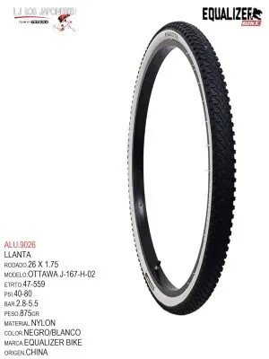 ALU.9026 LLANTA 26 X 1.75 NEGRO CARA BLANCA MOD. OTTAWA EQUALIZER BIKE