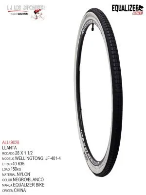 LLANTA 28X11/2  NEGRO CARA BLANCA  MOD. WELLINGTONG   EQUALIZER BIKE