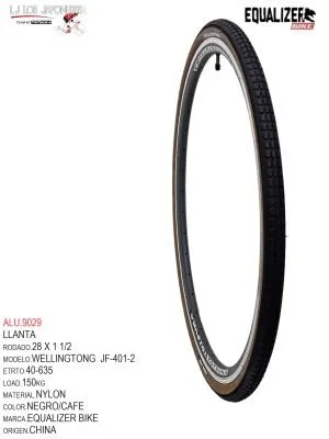 ALU.9029 LLANTA 28X11/2 NEGRO/CAFÉ MOD. WELLINTONG EQUALIZER BIKE