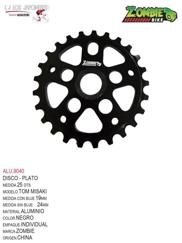 ALU.9040 DISCO ALUMINIO 25 DTS NEGRO MODELO TOM MISAKI BMX MARCA ZOMBIE