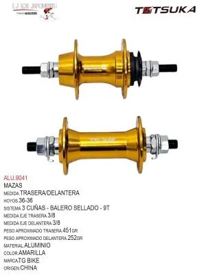 MAZA CASSETTE 36-36 BMX  3/8 MM-9T BALERO SELLADO ALUMINIO TG BIKE AMARILLO PAR