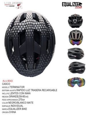 CASCO MTB MODELO FRANKENSTEIN  MARCA EQUALIZER  LUZ RECARBABLE COLOR NEGRO MATE