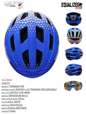 CASCO MTB MODELO FRANKENSTEIN  MARCA EQUALIZER  LUZ RECARBABLE COLOR AZUL