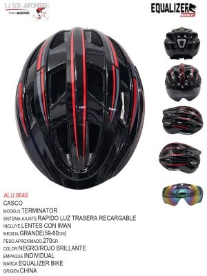 CASCO MTB MODELO TERMINATOR MARCA EQUALIZER LUZ RECARGABE NEGRO/GRIS