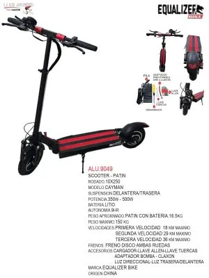 ALU.9049 Scooter eléctrico de alta potencia Modelo CAYMAN. Rodado 10x250. Potencia de 350W-500W.
