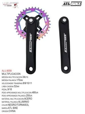 MULTIPLICACION 34T  170MM  ALUMINIO/ACERO NEGRO/TORNASOL    E.C.   ATL BIKE